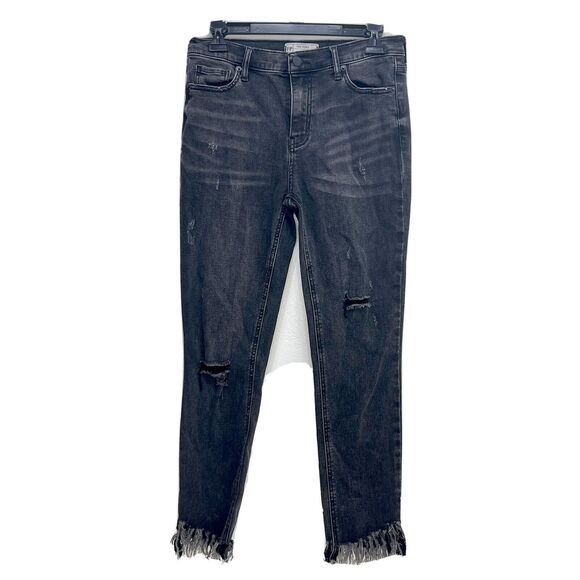 Free People Great Heights Fray Hem Distressed Black Jeans Size 28 Excellent - Picture 2 of 7